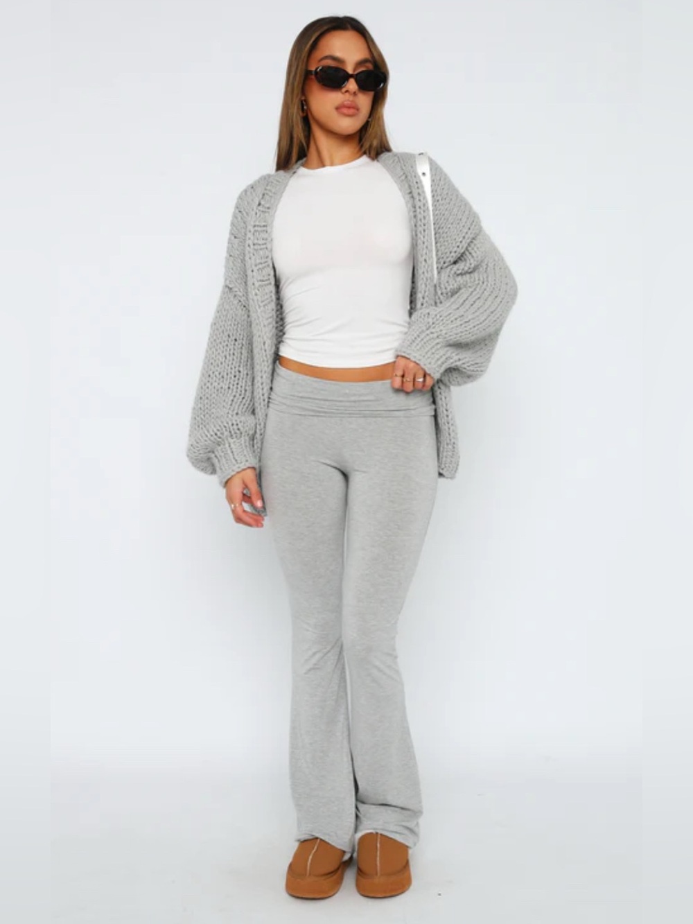 White Fox Boutique Don’t You Worry Pants Grey Marle — Large - Picture 4 of 9